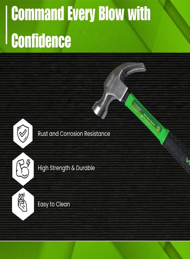 WULF 500g (16oz) Claw Hammer | Heavy Duty Steel Head with Fiberglass Handle | 2-in-1 Flat & Claw Hammer for Nail Removal & Striking | Carpenter Tools for Woodwork, DIY, Home & Professional - Image 5